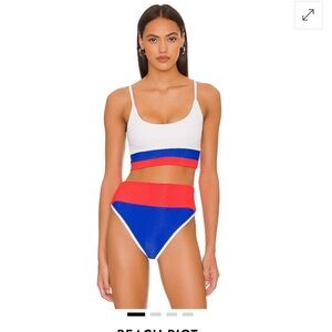 NWT Beach Riot White, Red & Blue American Colorblock High-Waist Bikini Set